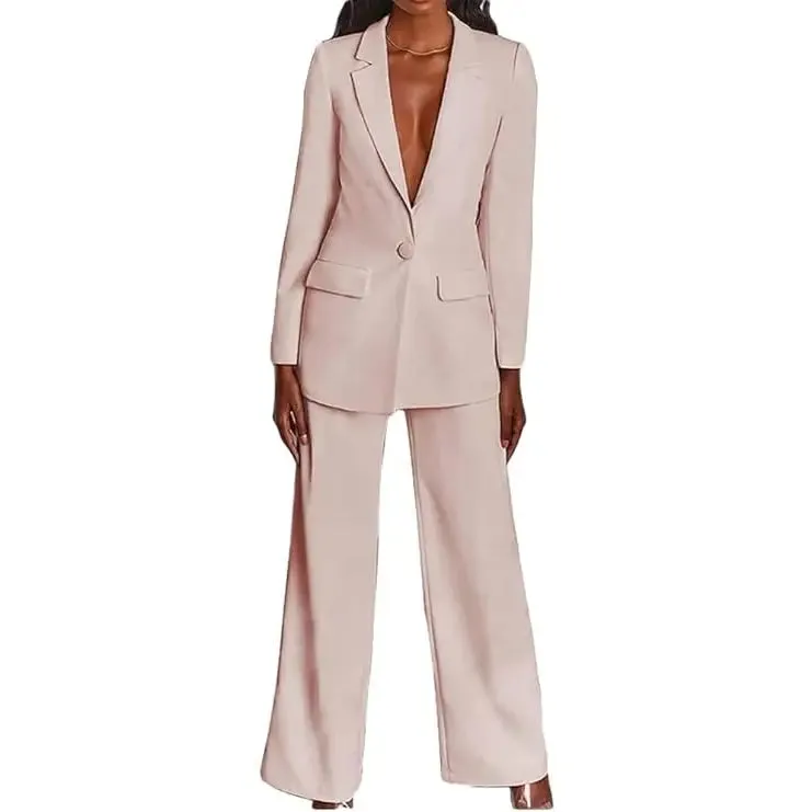 2 Piece Suits with Deep V Neck Jacket Plus Size