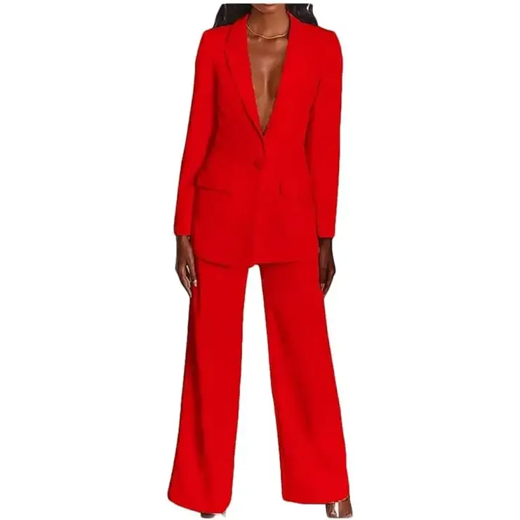 2 Piece Suits with Deep V Neck Jacket Plus Size