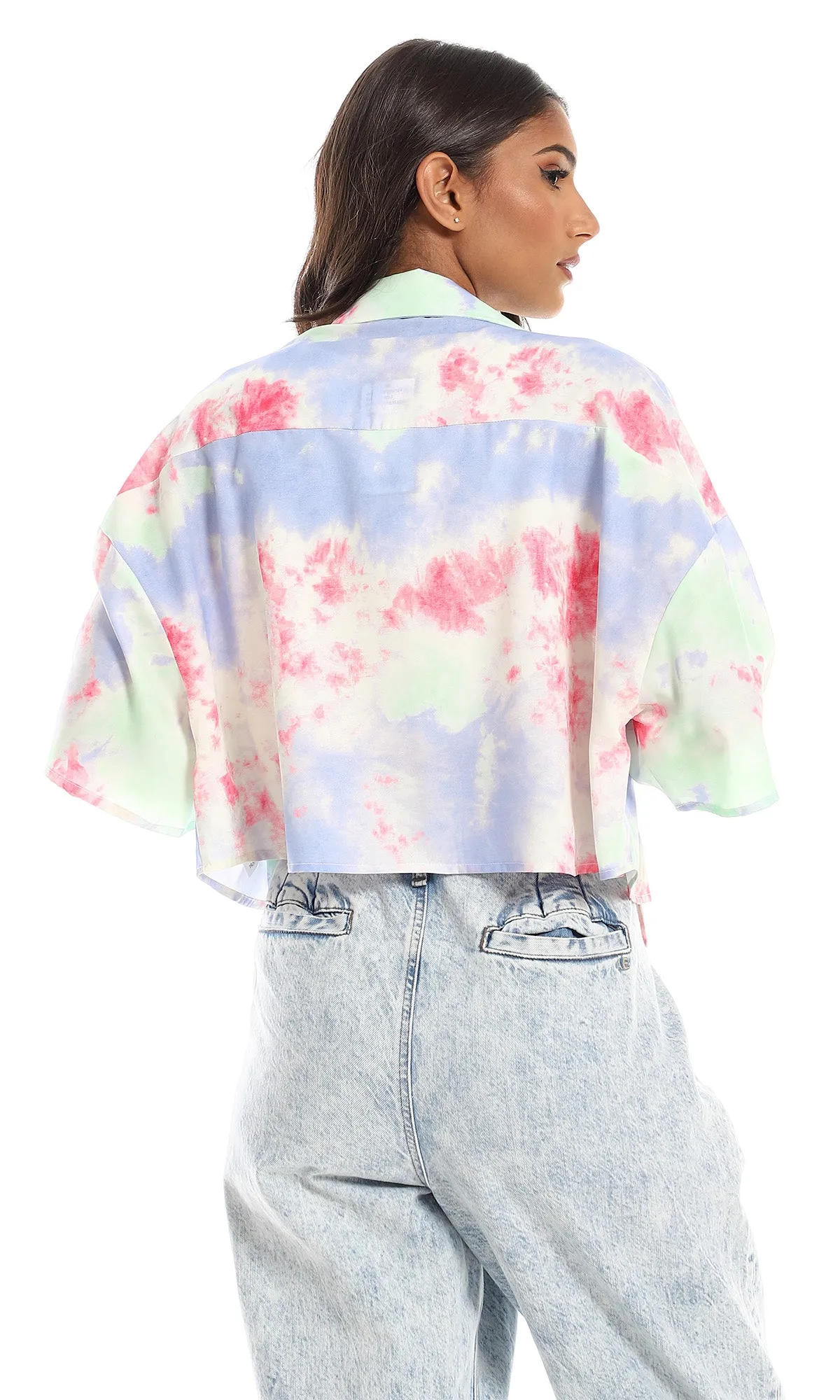 97491 Colorful Tie Dye Cropped Shirt - Multicolour