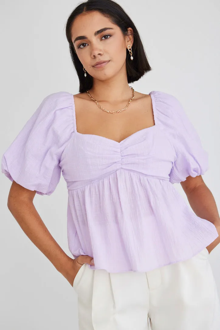 Adore Lilac Texture SS Babydoll Top