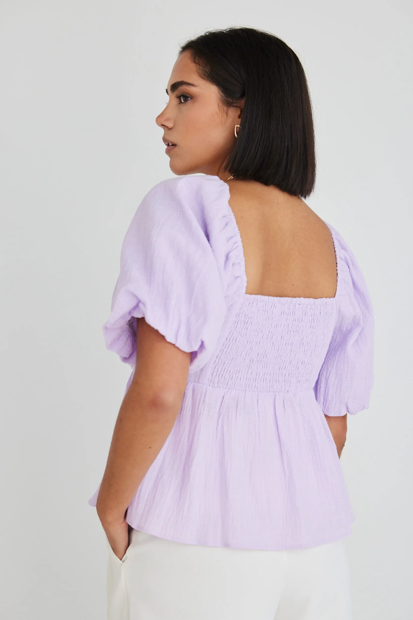 Adore Lilac Texture SS Babydoll Top