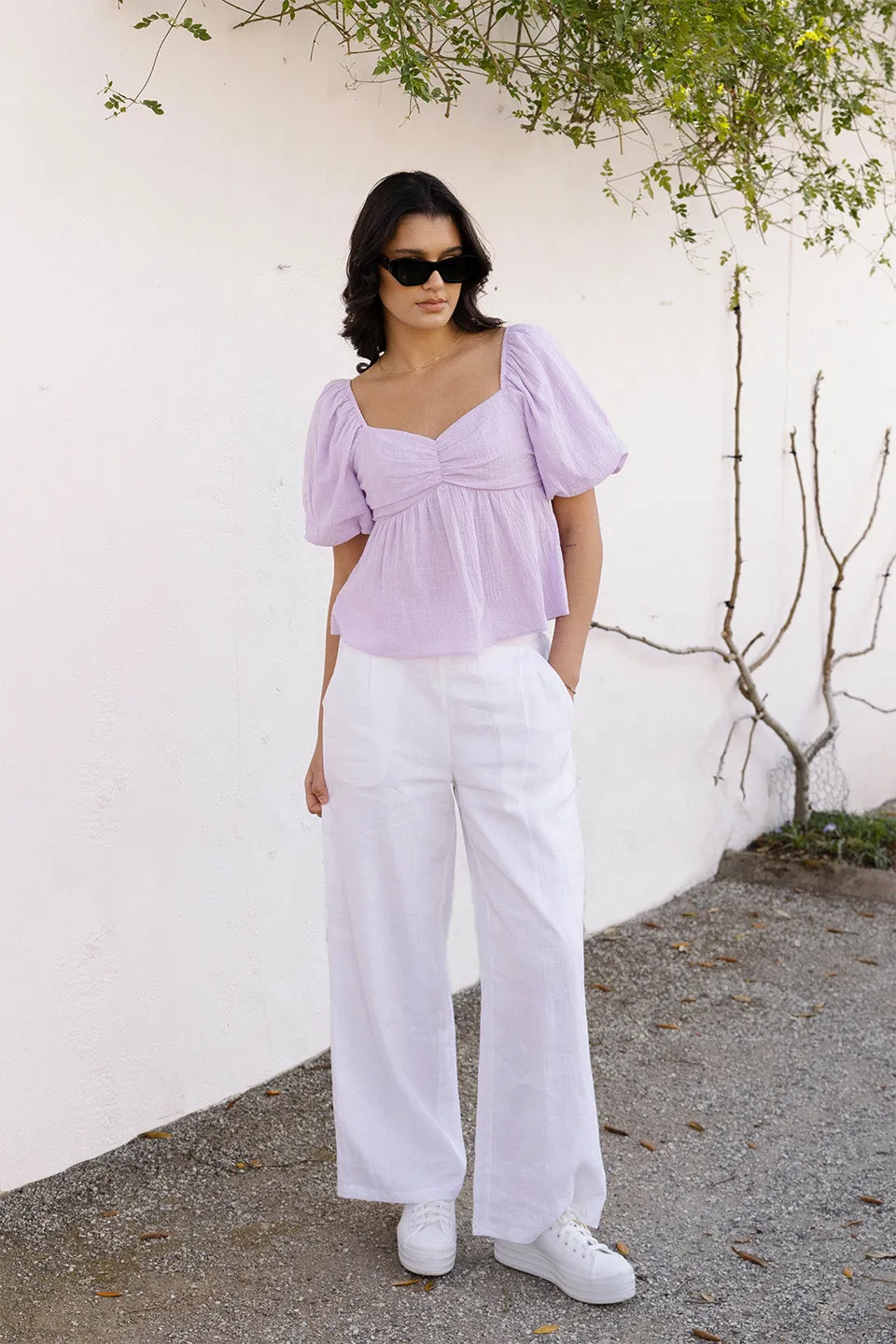 Adore Lilac Texture SS Babydoll Top