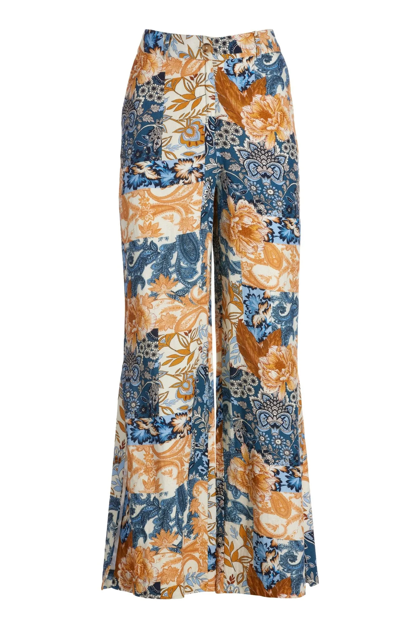 Arizona Patchwork Print Linen Palazzo Pant Multi