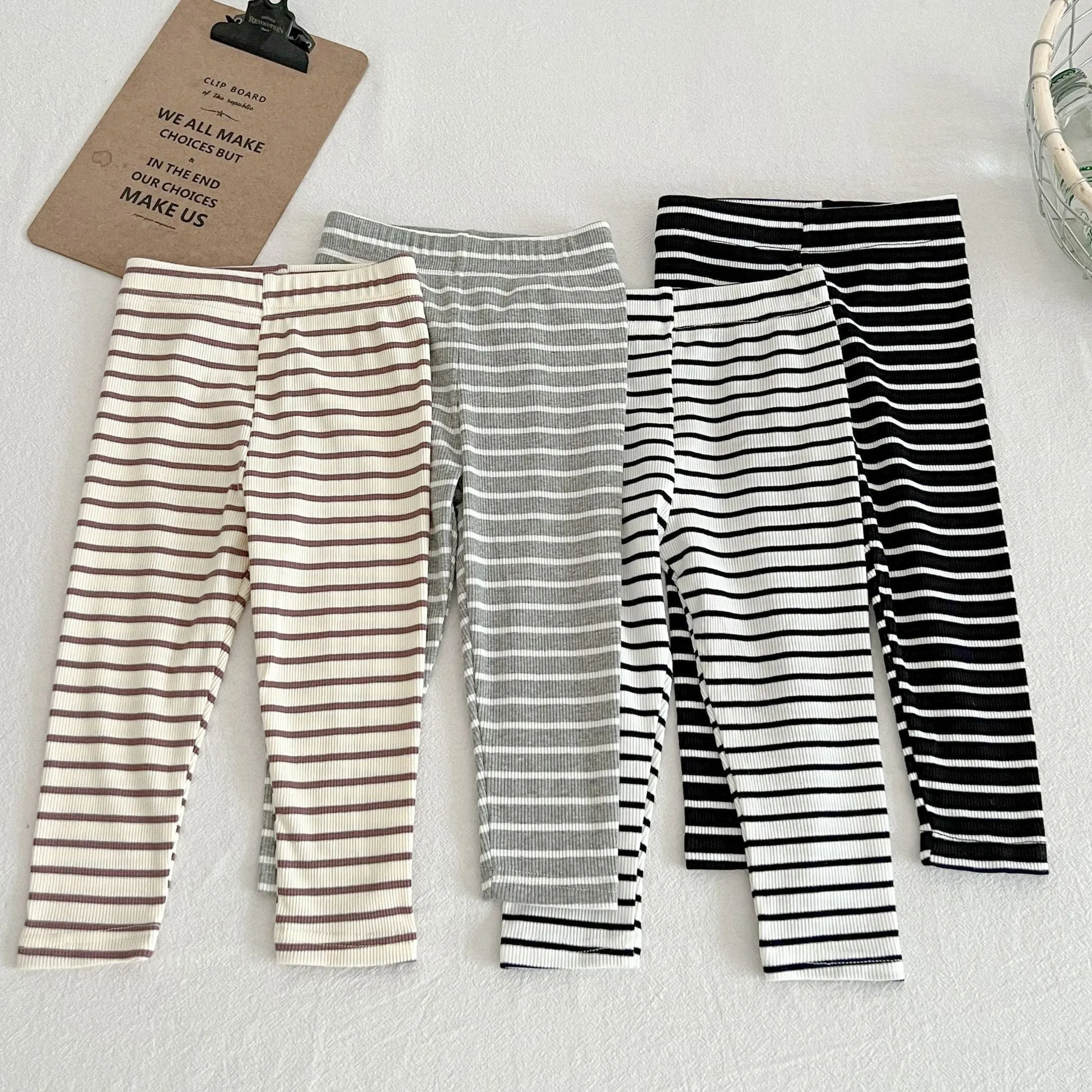 Baby Kid Girls Solid Color Striped Pants Leggings Wholesale 23113058