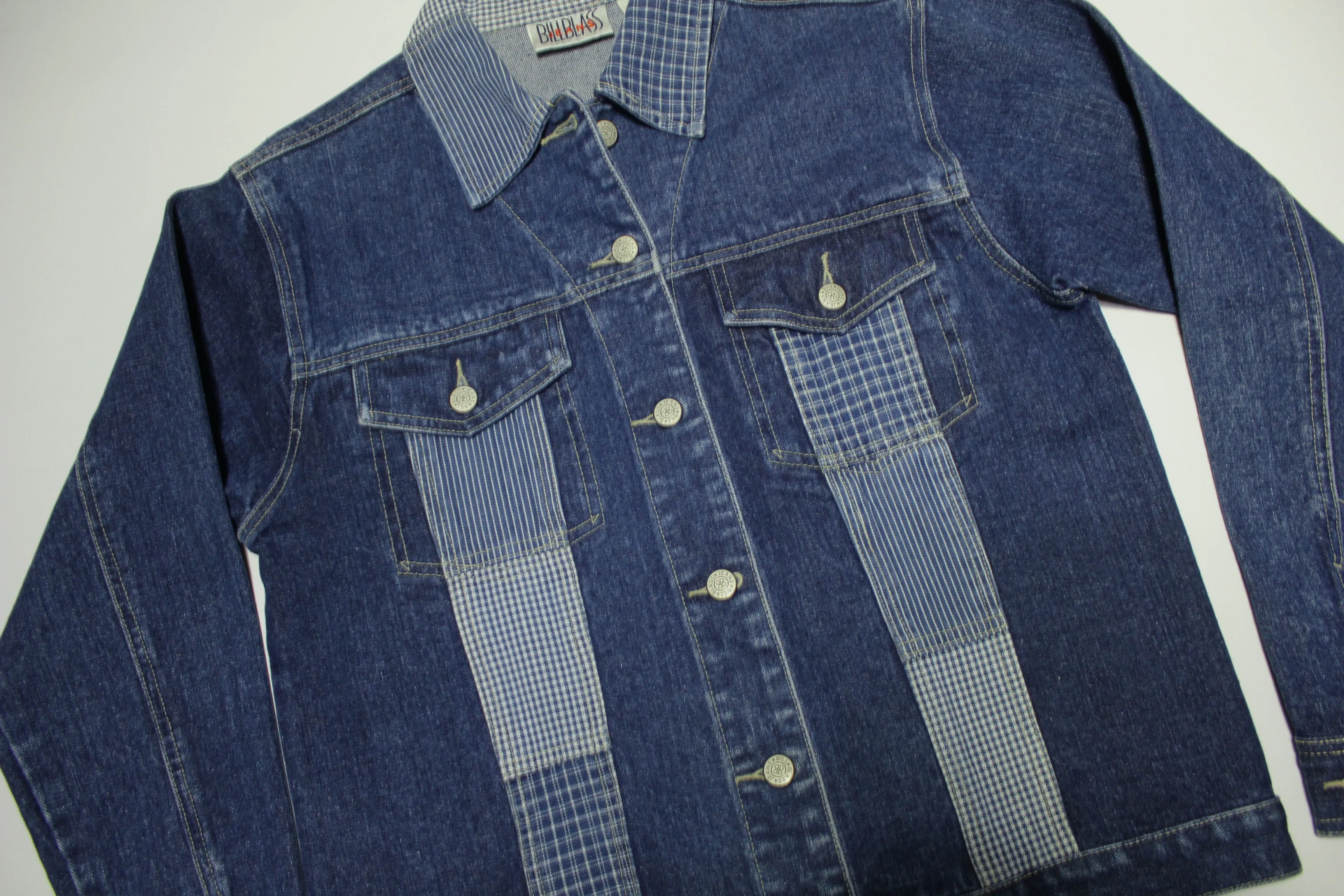 Bill Blass Plaid Patchwork Vintage 90's Denim Jean Jacket