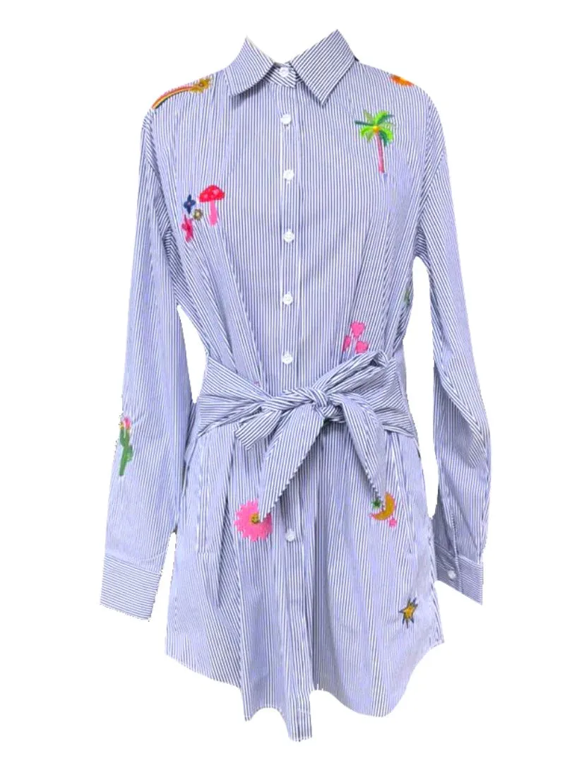 Blue Striped Sunshine Shirt Dress - One Size