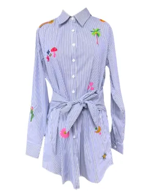 Blue Striped Sunshine Shirt Dress - One Size