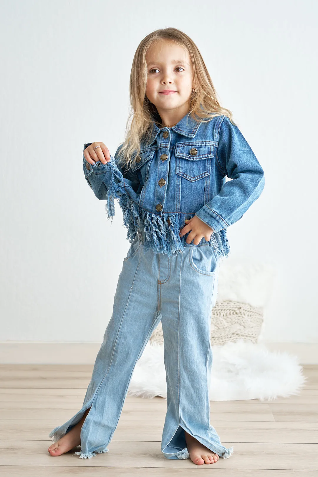 Blue tassel button down denim jacket