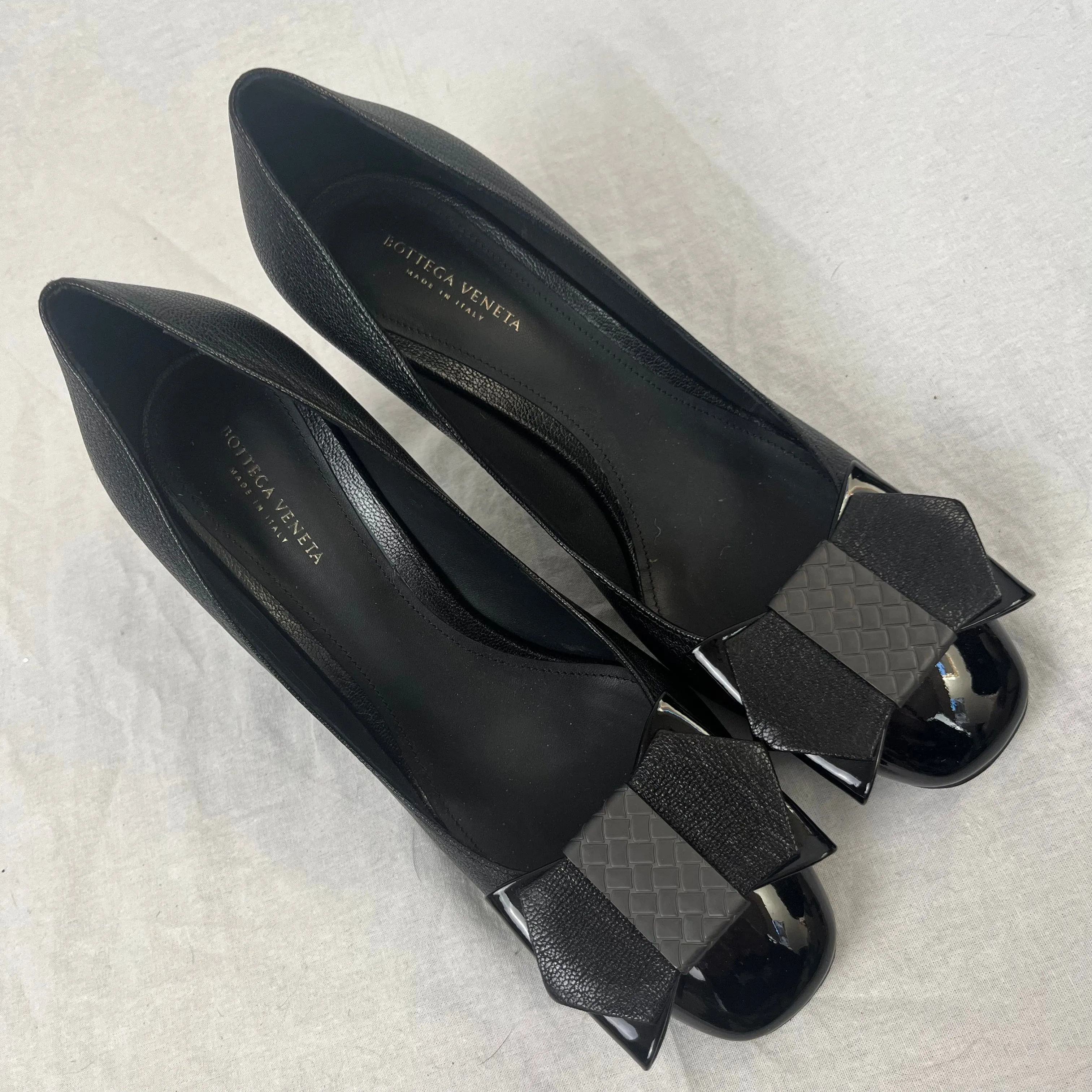 Bottega Veneta Black Leather Intrecciato Bow Detail Heels 37