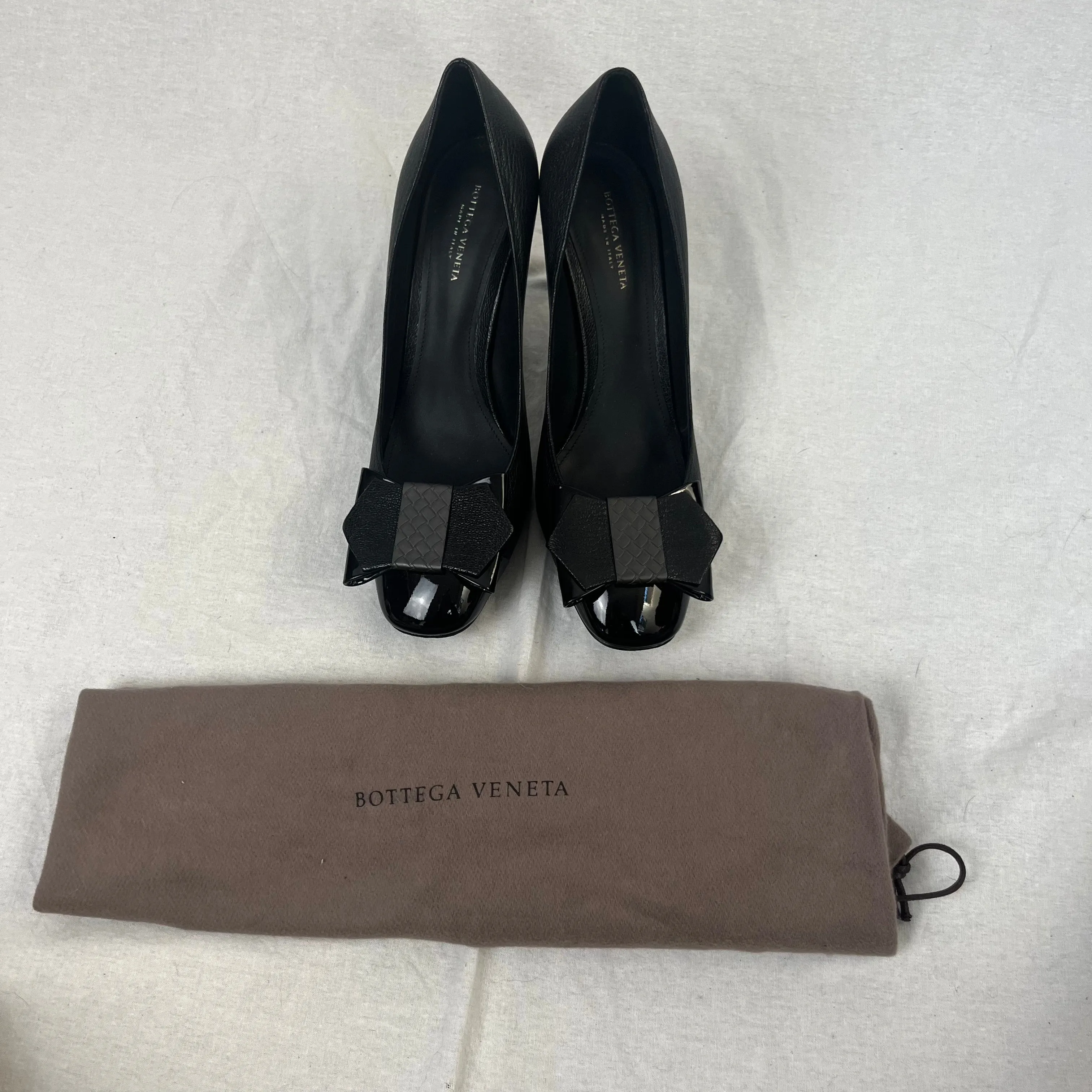 Bottega Veneta Black Leather Intrecciato Bow Detail Heels 37