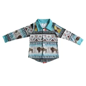 Boys Shirt - Button Down - Western Eagle Geo Aztec