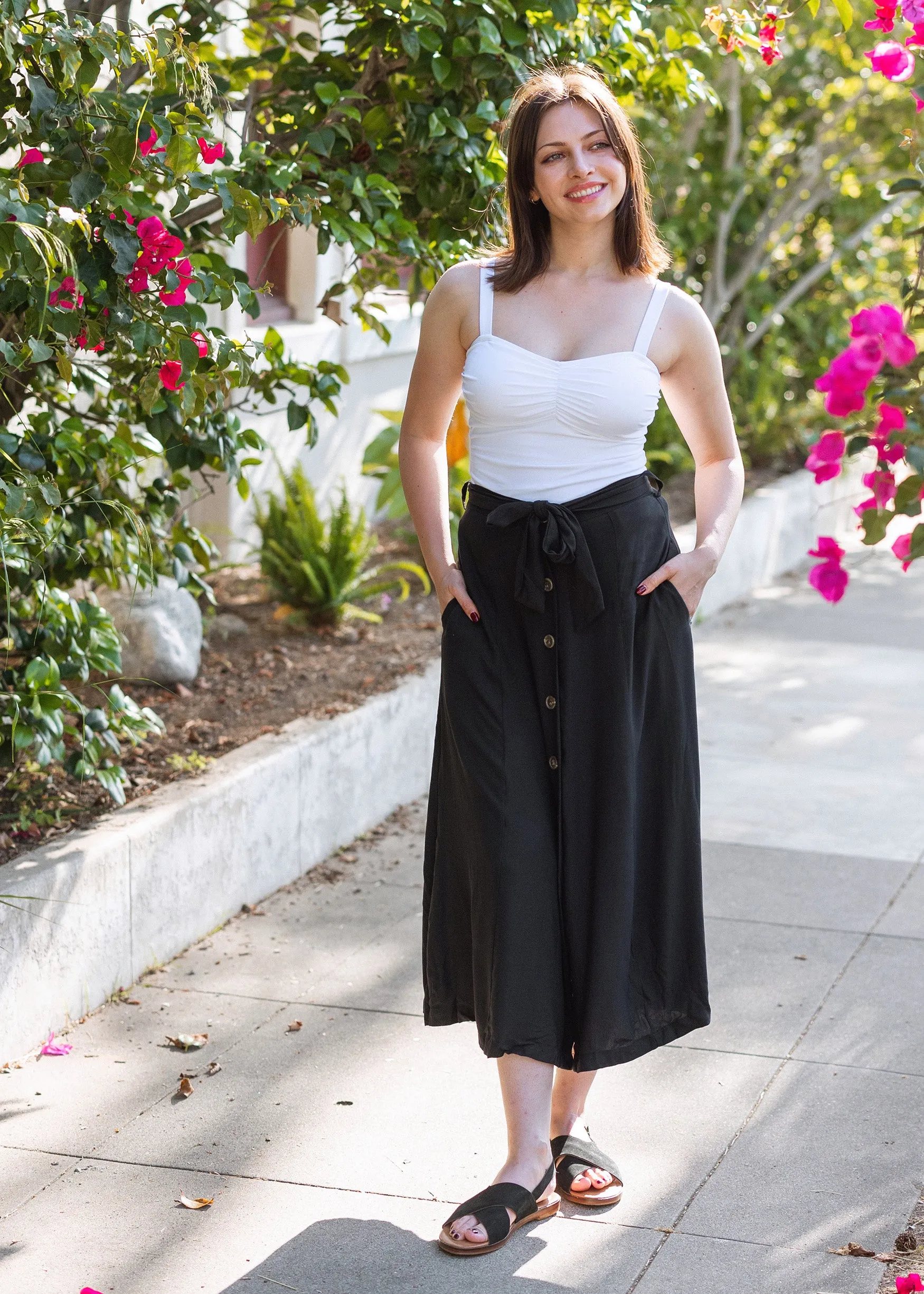 button-down midi skirt in ebony