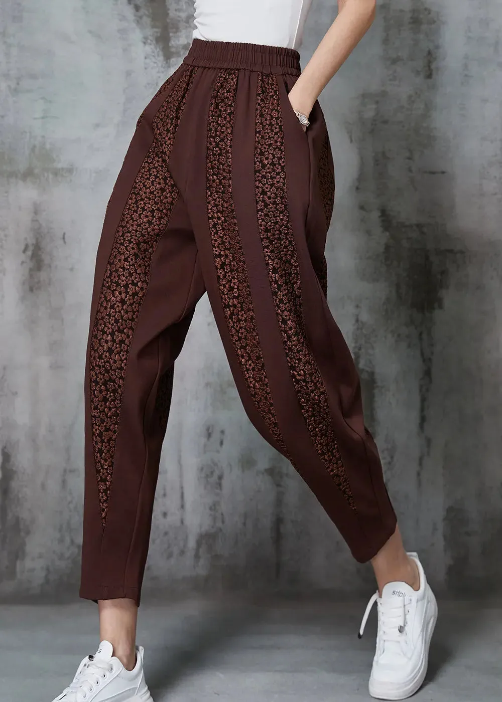 Caramel Patchwork Cotton Pants Oversized Jacquard Spring JK1020