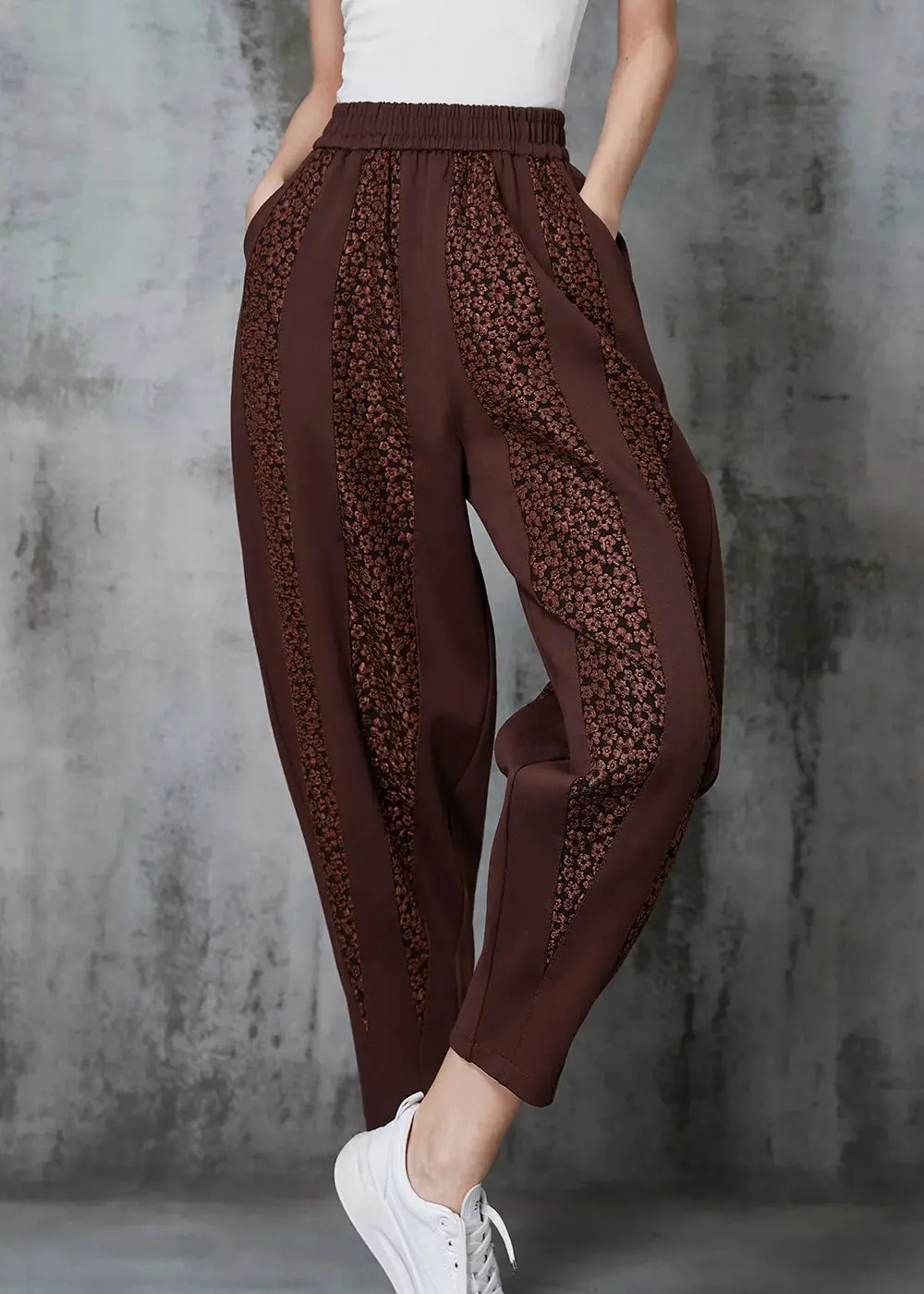 Caramel Patchwork Cotton Pants Oversized Jacquard Spring JK1020