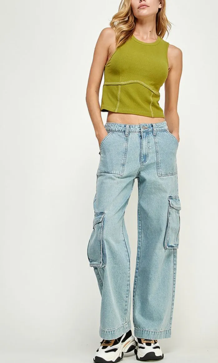 Cargo denim pants