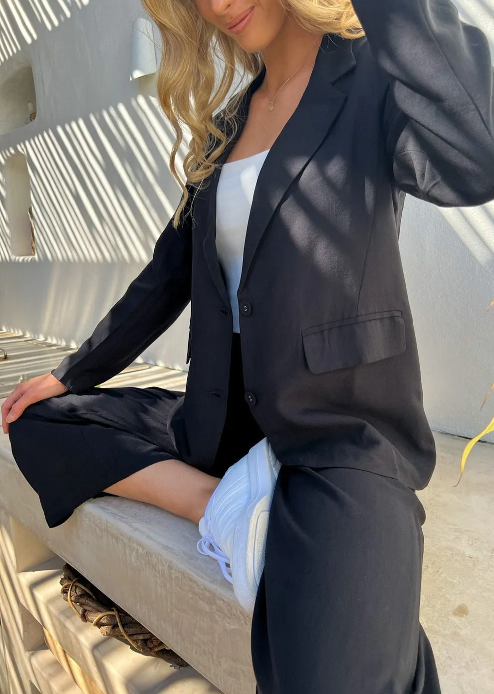 Cayla Linen Blazer - Black