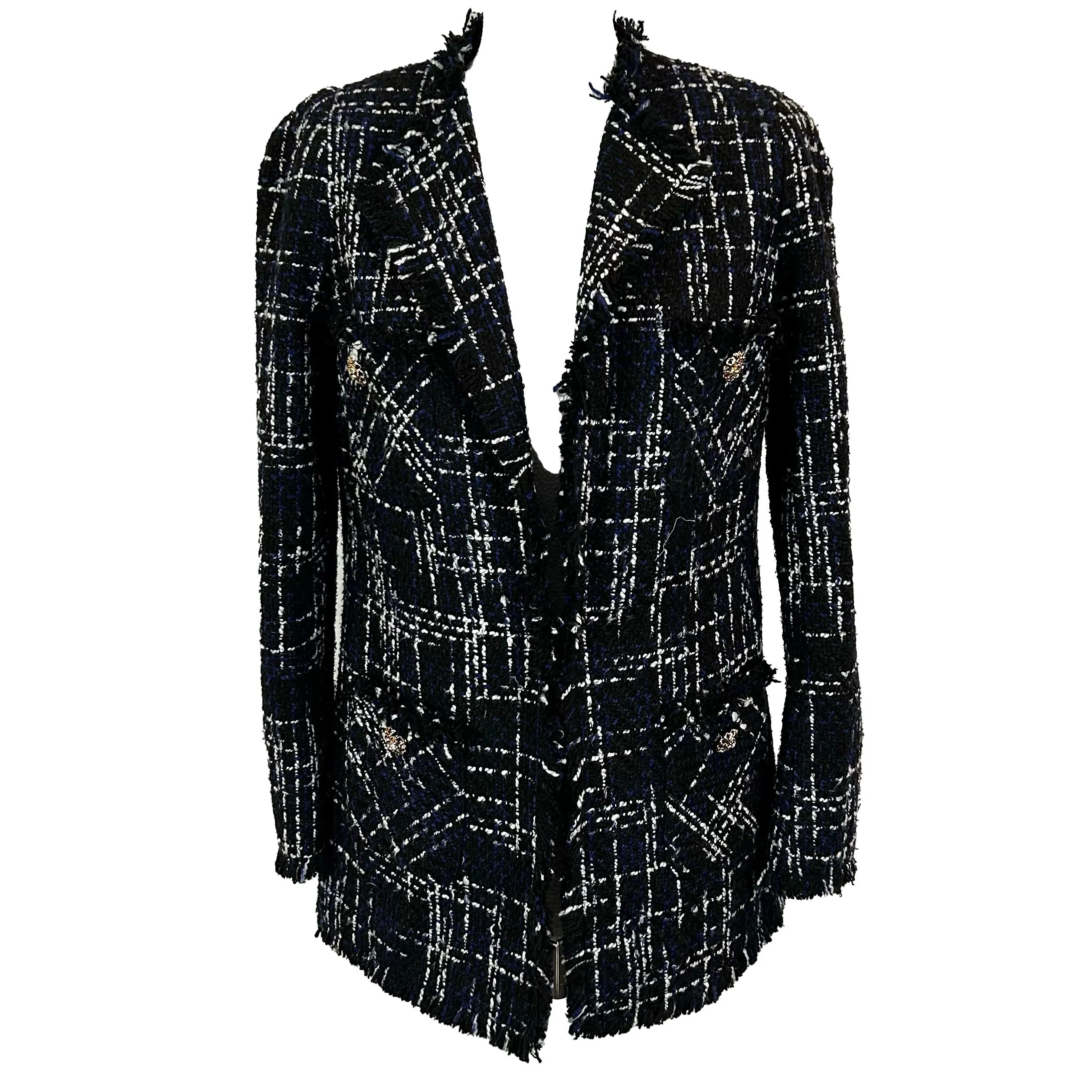 Edward Achour Brand New 960 Black Tweedy Check Jacket S