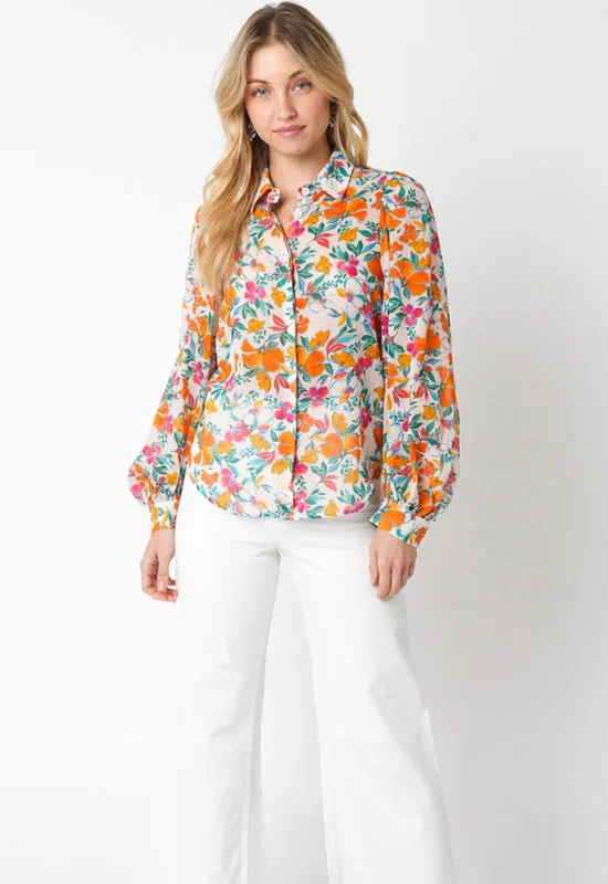 Emily Button Down Top - Cream Multi