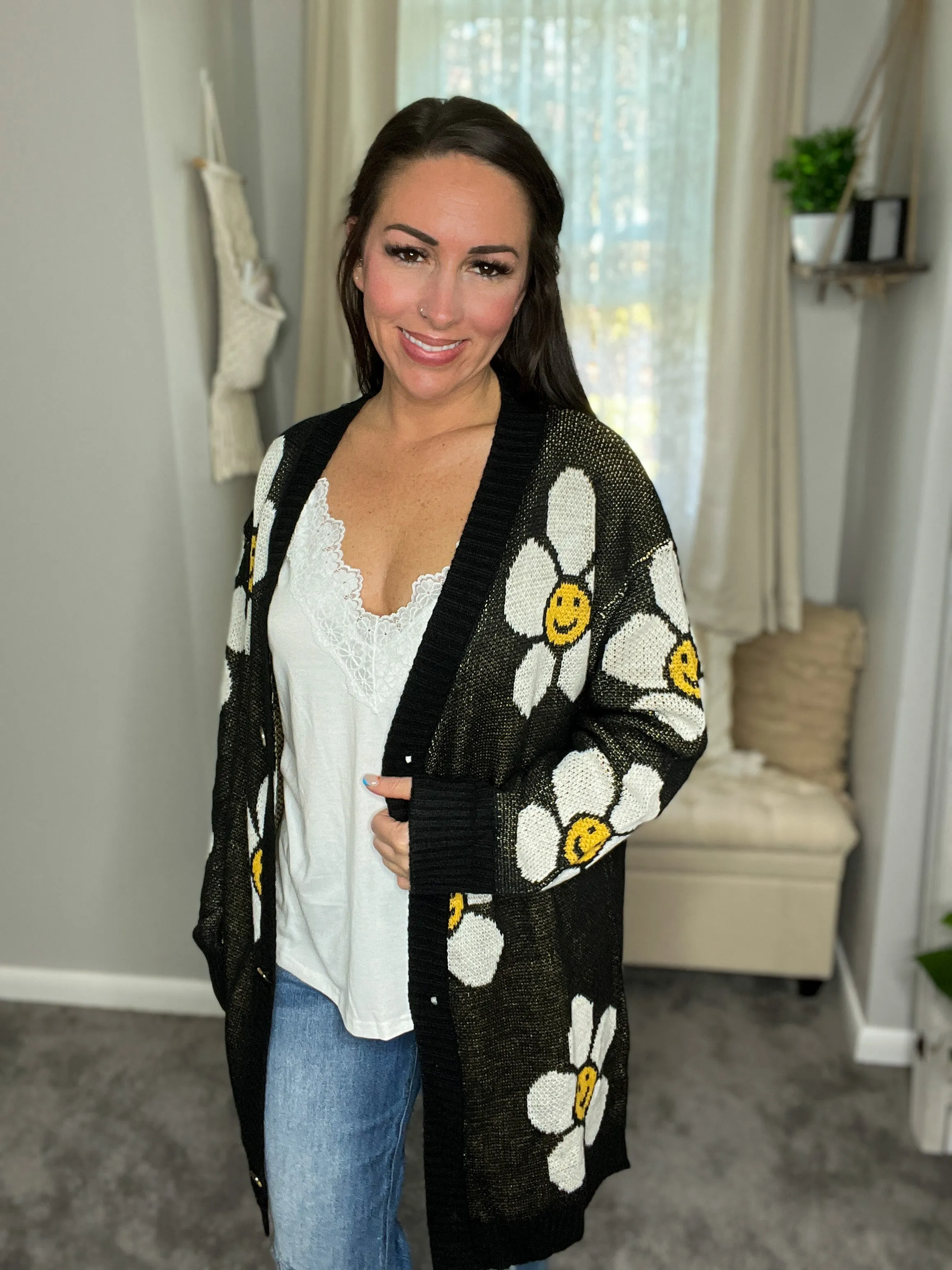 Floral Button Down Longline Cardigan