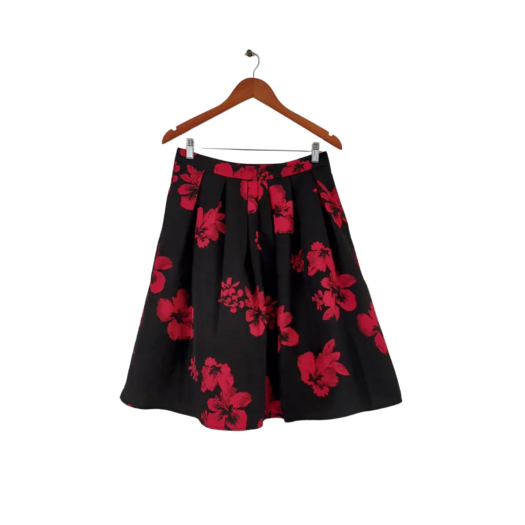 Forever 21 Black And Red Floral Printed Skirt | Gently Used |