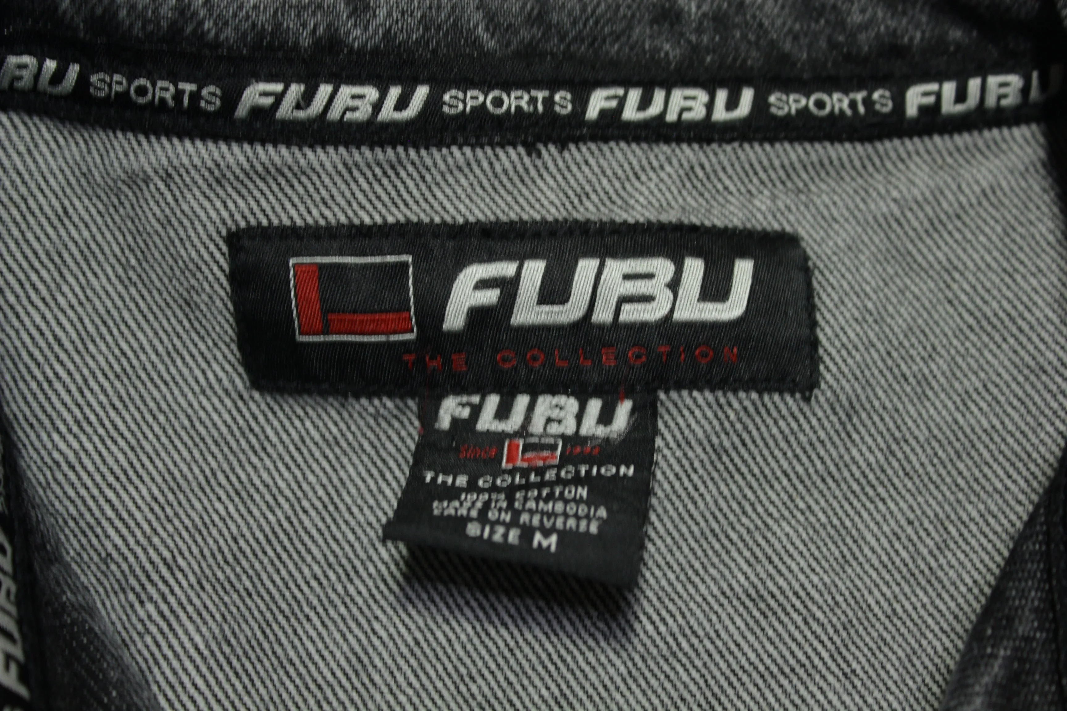 Fubu Sports The Collection Vintage 90's Y2K Black Embroidered Denim Jeans Jacket