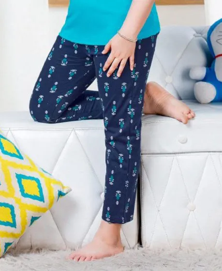 Gorgeous Dark Blue And Light Blue Short Sleeve Round Neck Rich Cotton Pajama Set