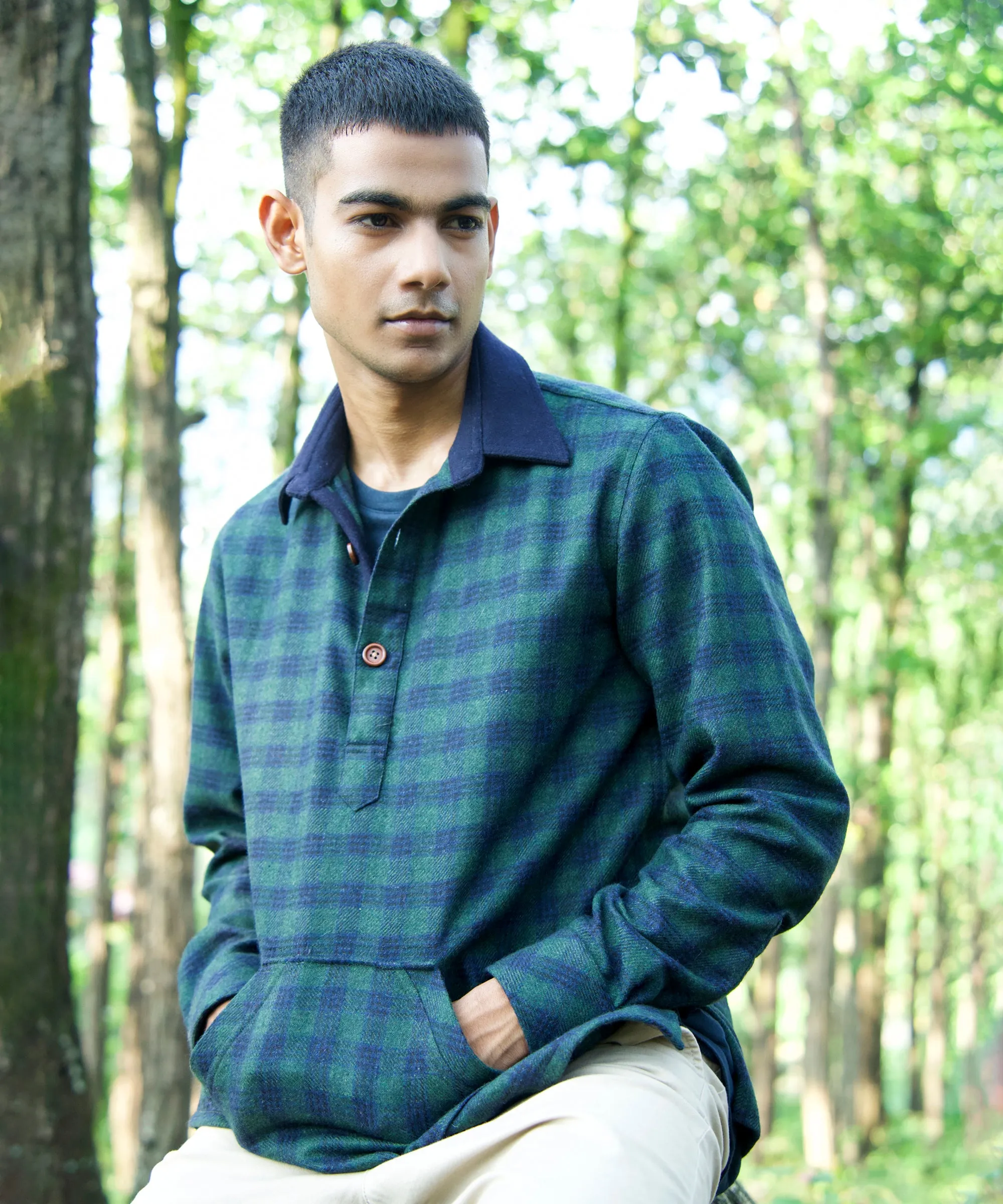 Hunter Green Woollen Popover Shirt