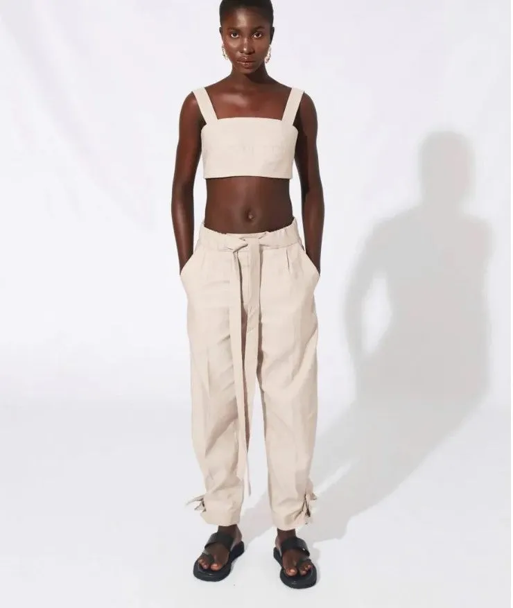 Ilda  Cut Out Cotton Pant - Beige