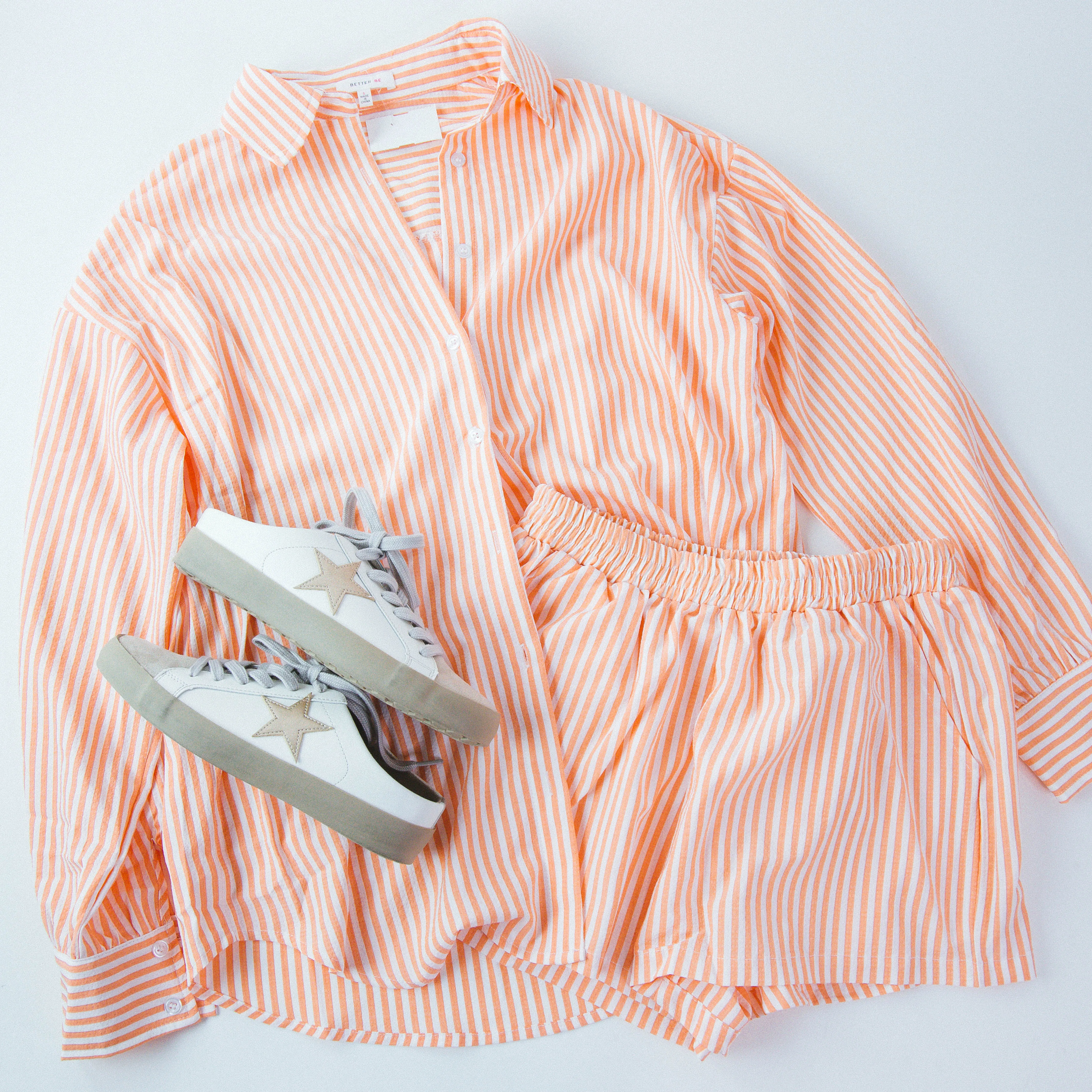 Isla Striped Button Down Shirt, Orange/White