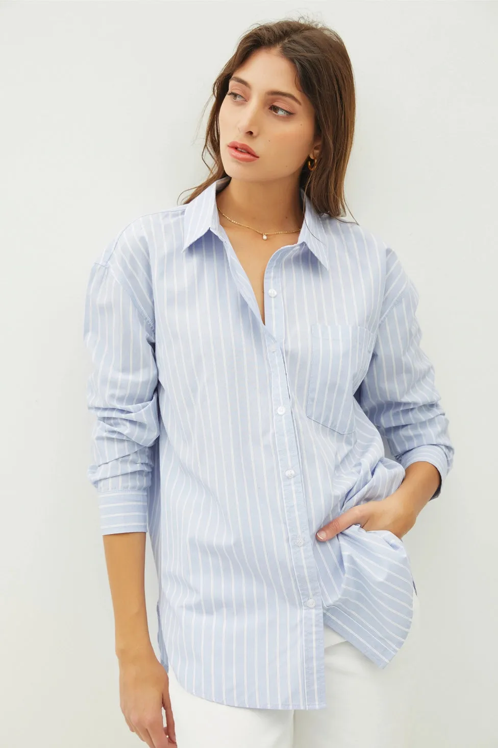 Kaylee Striped Chambray Button Down Shirt