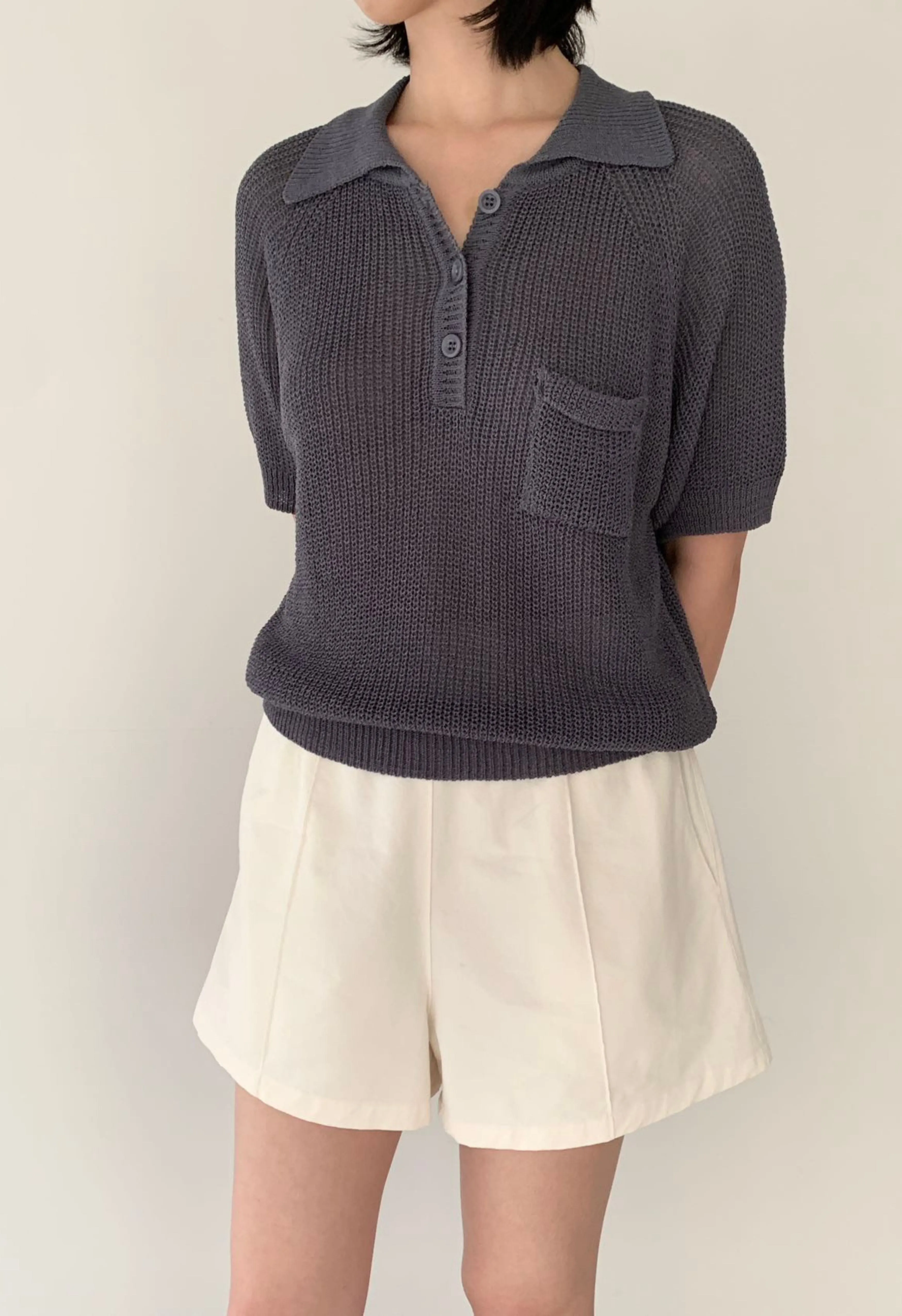 Khatie Knit Polo In Grey