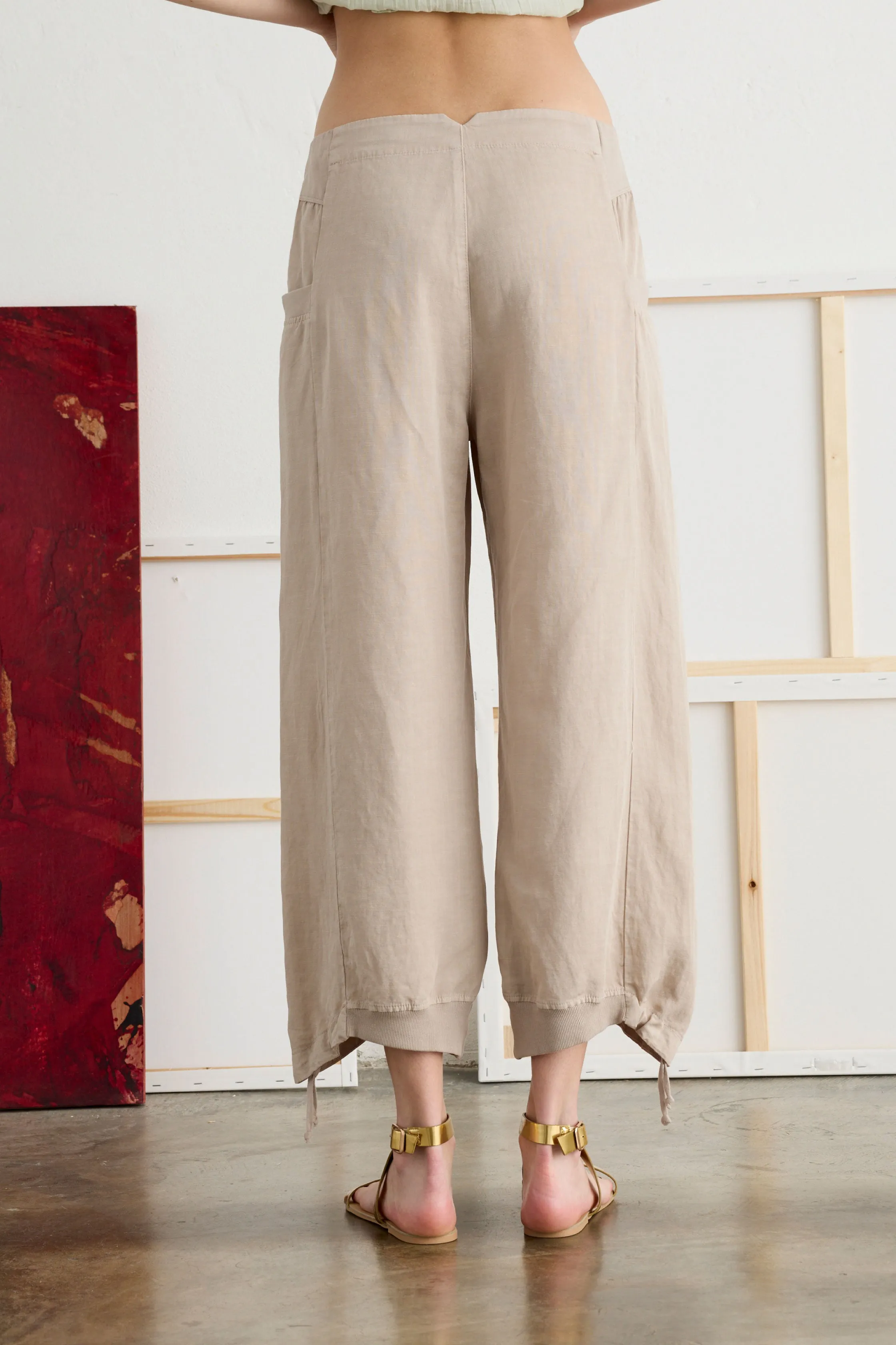 Linen and Lyocell Pants with Drawstring Garment-Dyed 06MU 7049