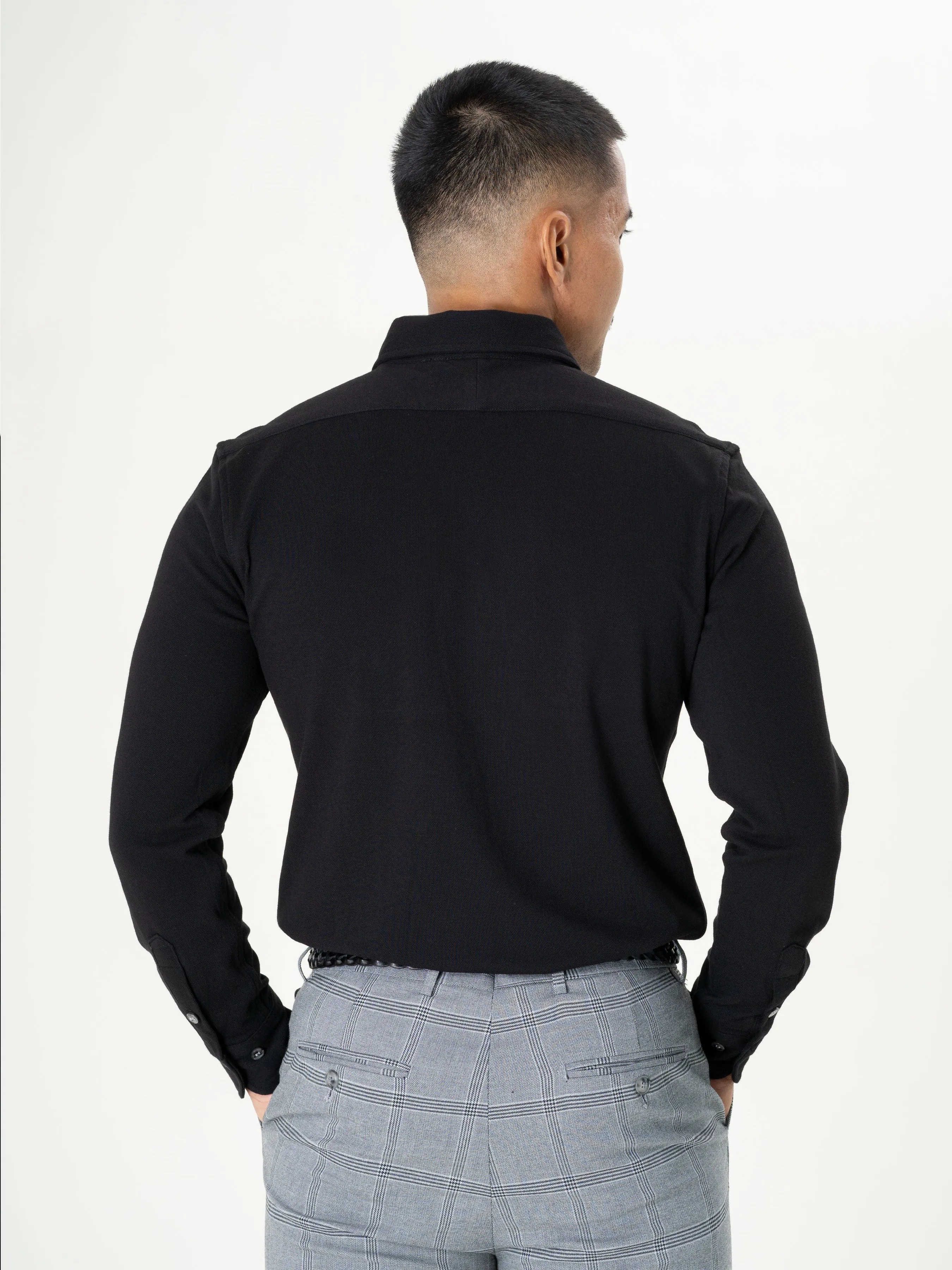 Long Sleeve Polo Shirt - Black Button Down