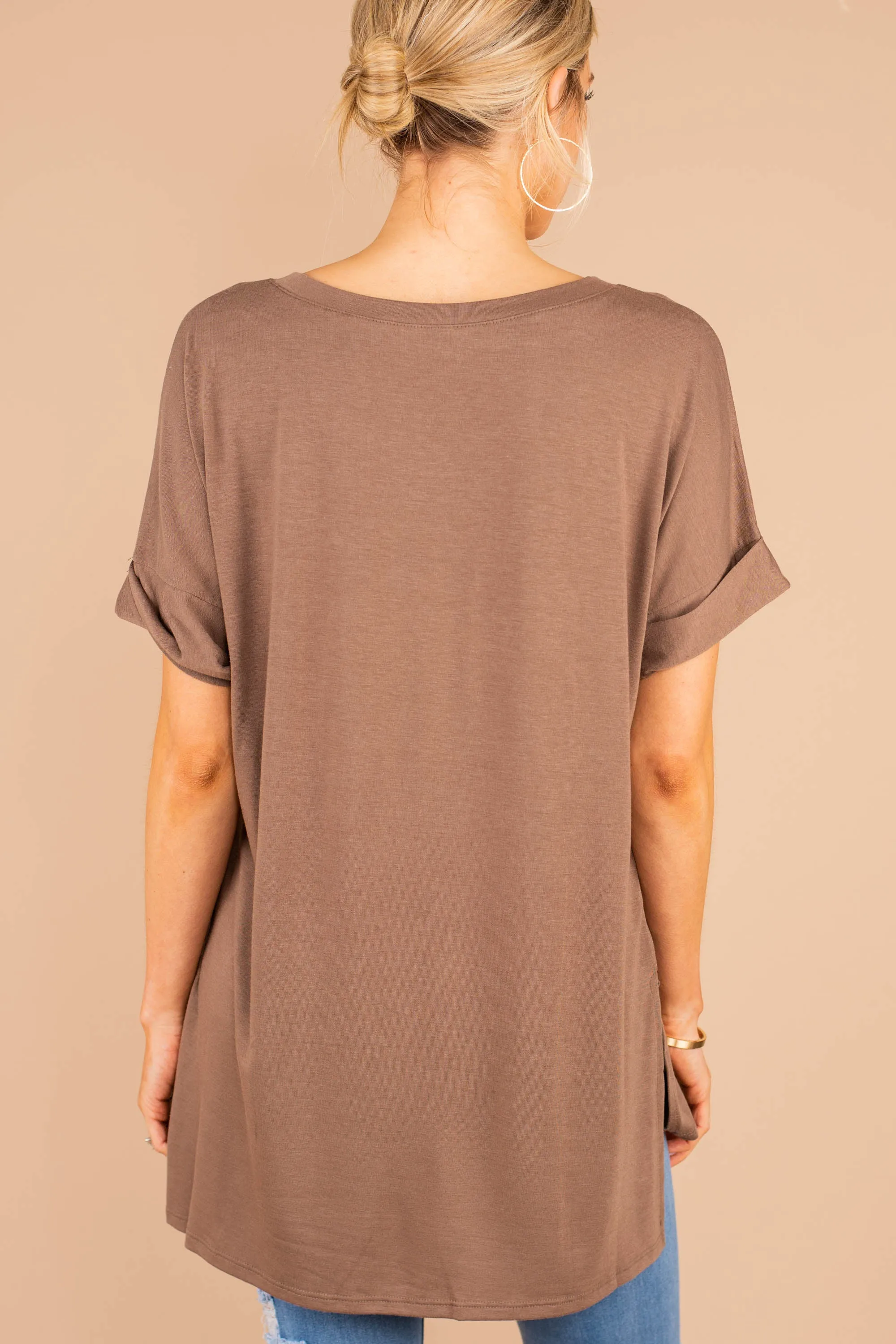 Make Your Life Easy Mocha Brown V-Neck Top