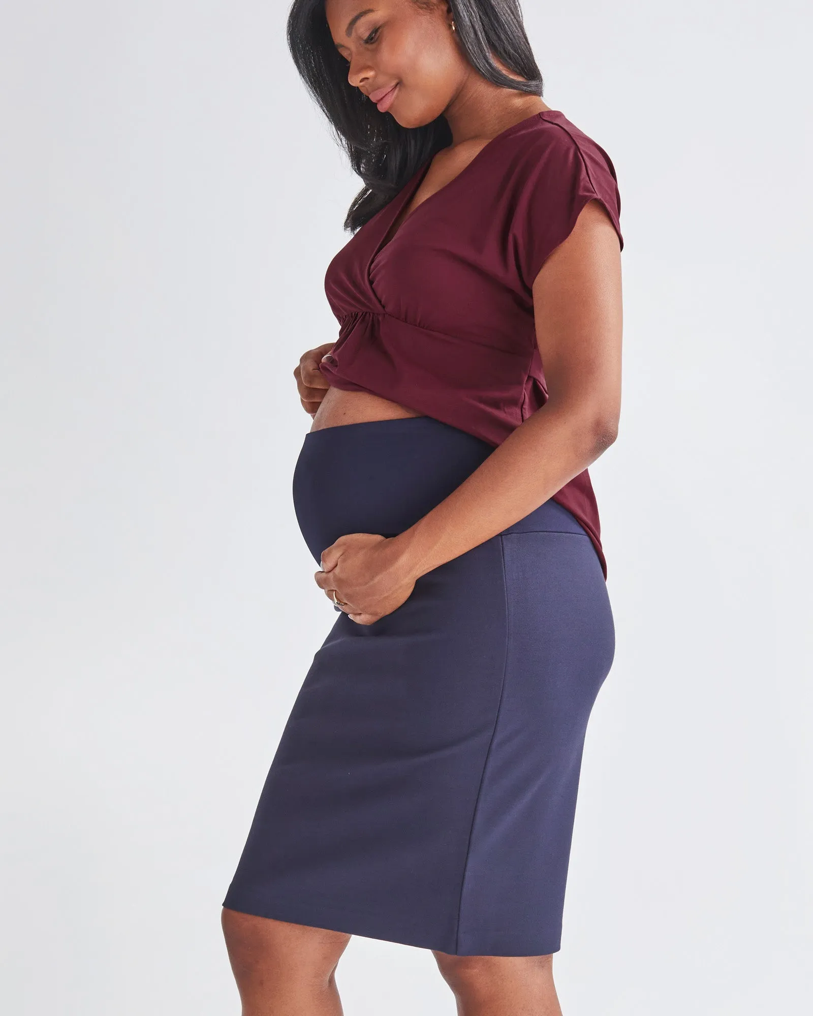 Maternity Straight Cut Ponti Work Skirt in Navy