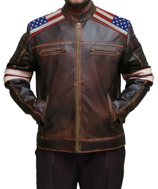 Men's Independence Day Flag Brown Jacket