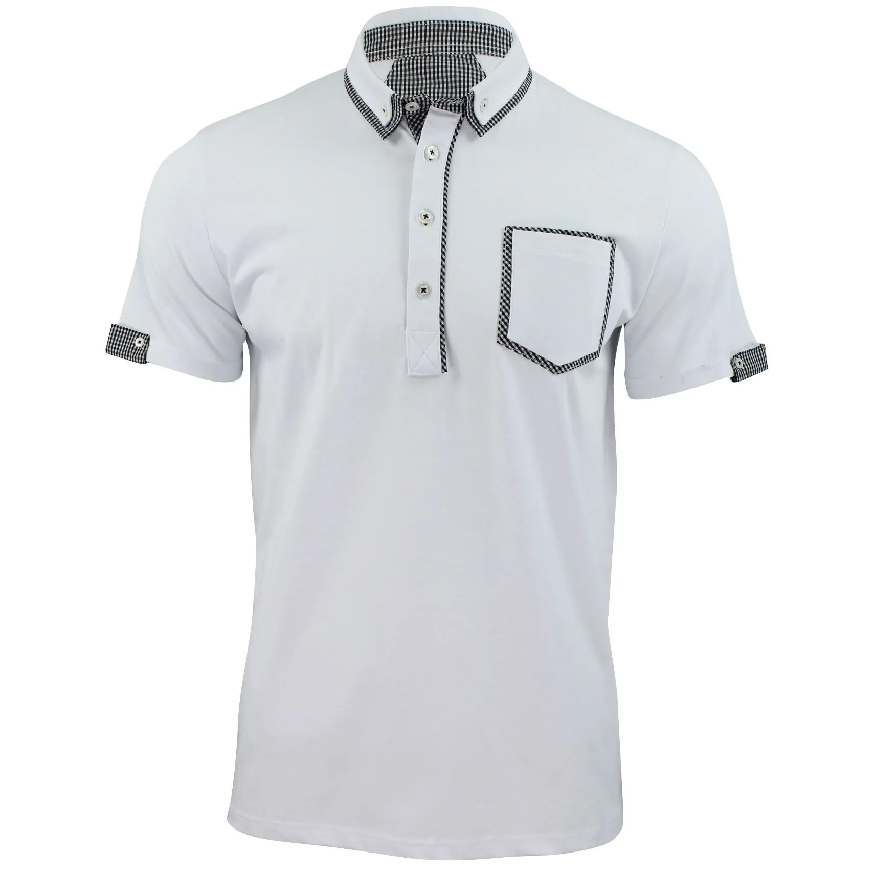 Mens Polo Shirt Xact Clothing Cotton Rich Gingham Collar & Trims Stretch Lycra