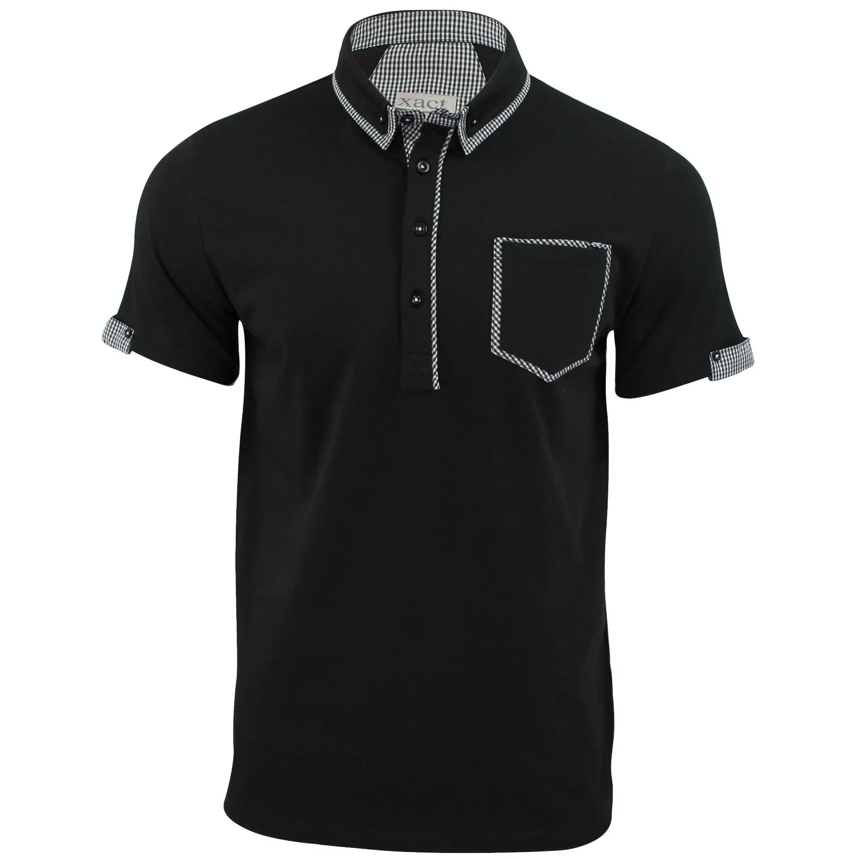 Mens Polo Shirt Xact Clothing Cotton Rich Gingham Collar & Trims Stretch Lycra