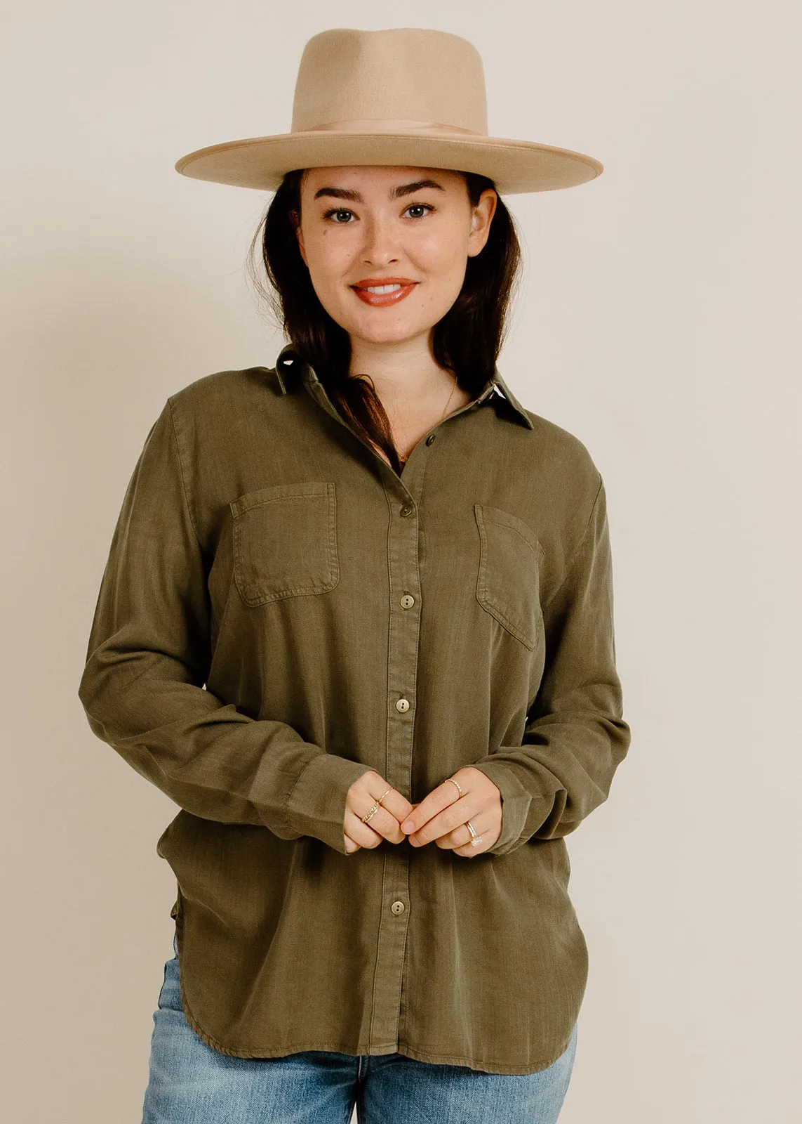 Mercia Button-Down Top - Olive