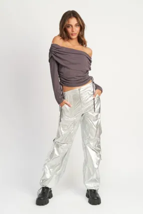 METALLIC CARGO PANTS