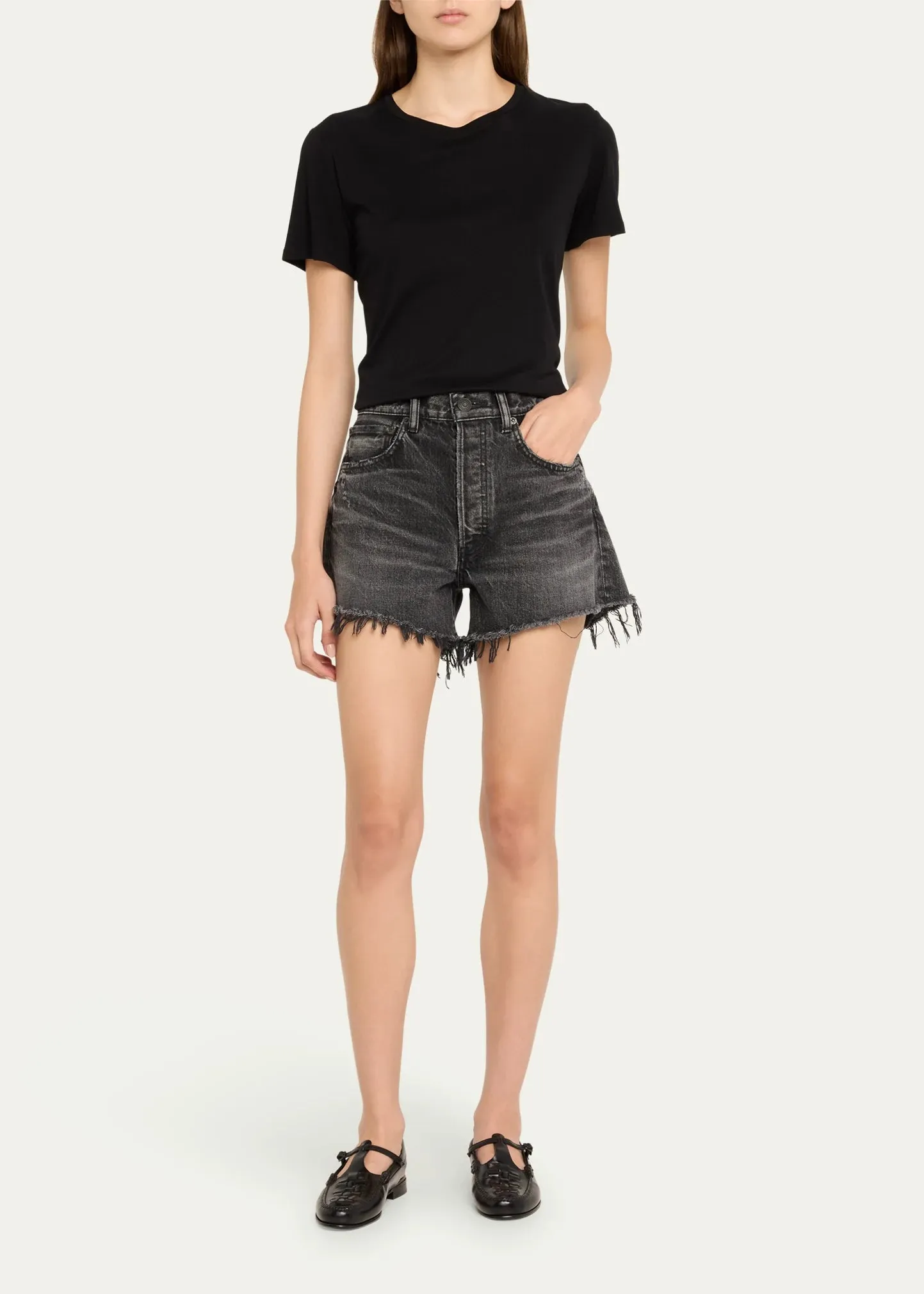 MOUSSY VINTAGE Aristida Cut-Off Denim Shorts Black