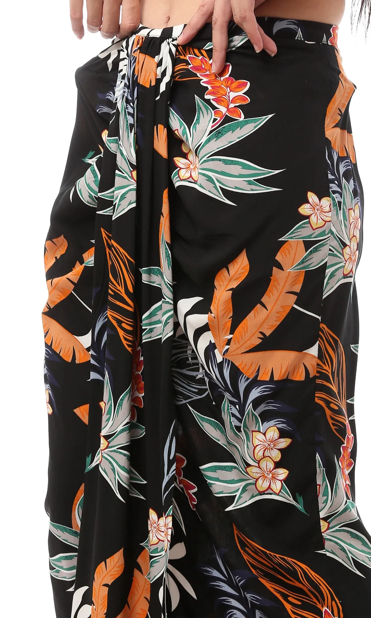 O168530 Floral Polyester Black Midi Skirt