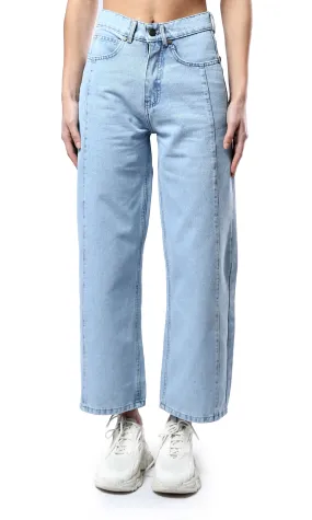 O177956 Fashionable Solid Light Blue Casual Wide Jeans