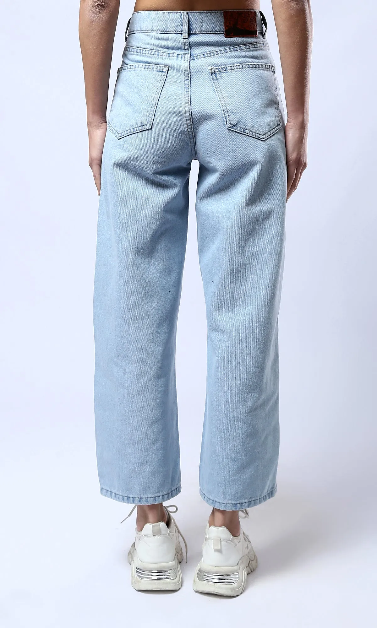 O177956 Fashionable Solid Light Blue Casual Wide Jeans