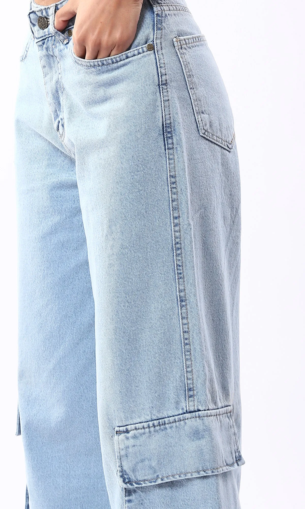 O177959 Light Blue Wide Leg Solid Casual Jeans