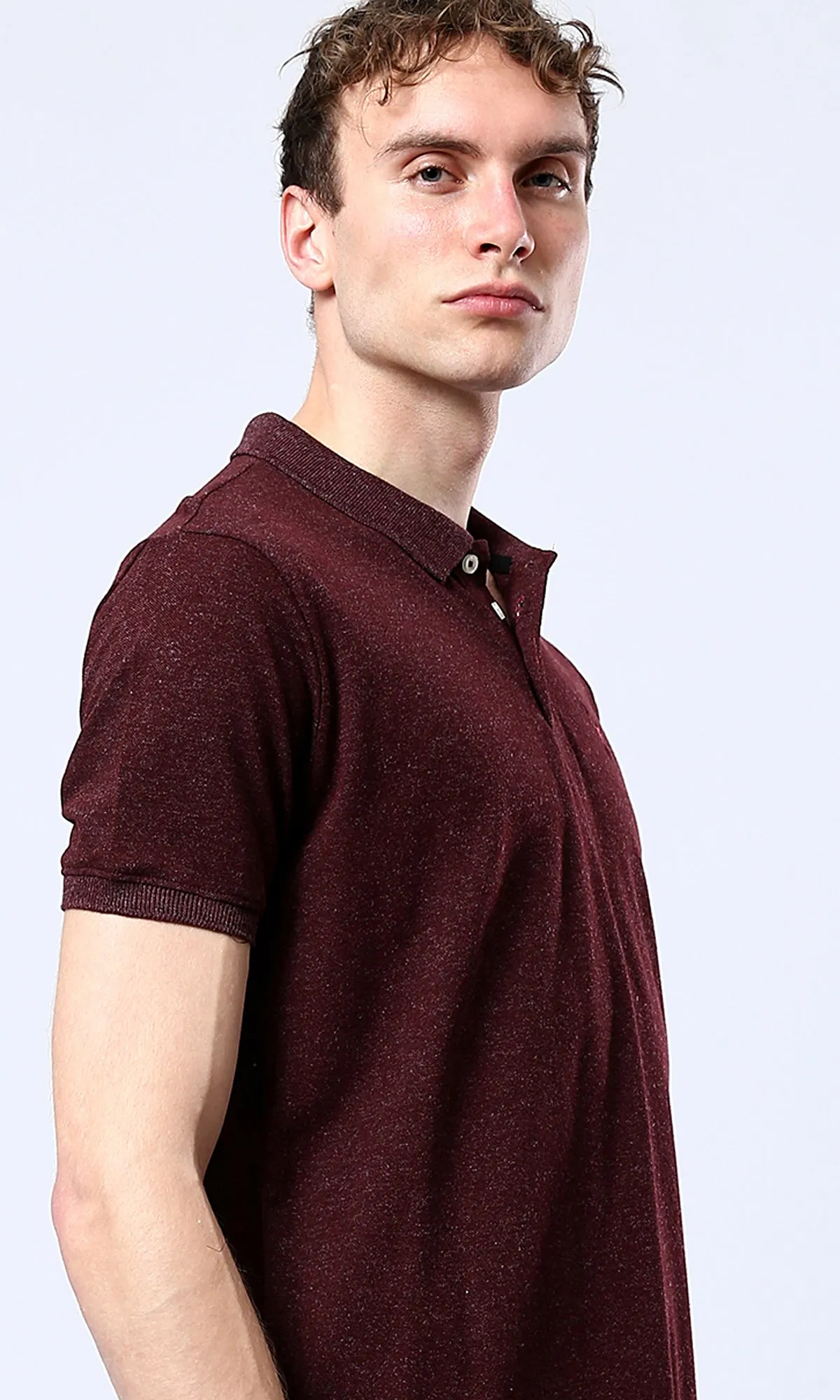 O178886 Heather Burgundy Short Sleeves Casual Polo Shirt