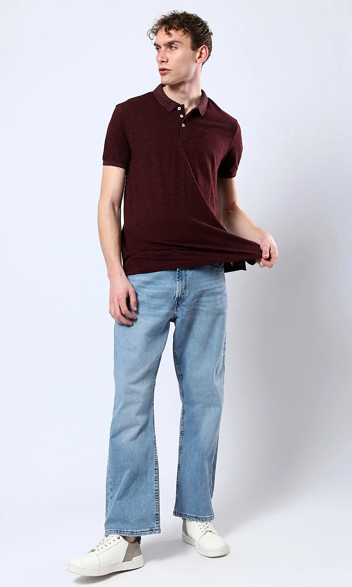 O178886 Heather Burgundy Short Sleeves Casual Polo Shirt