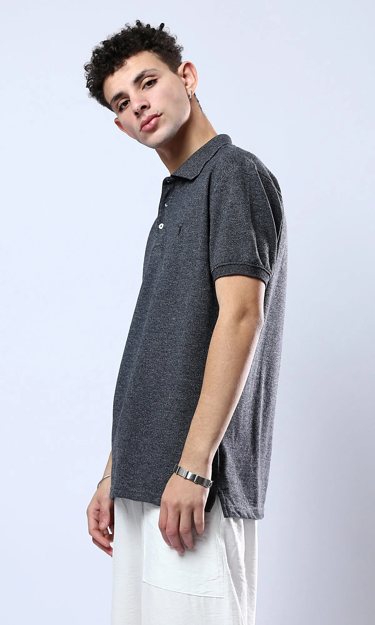 O182057 Short Sleeves Heather Black Polo Shirt