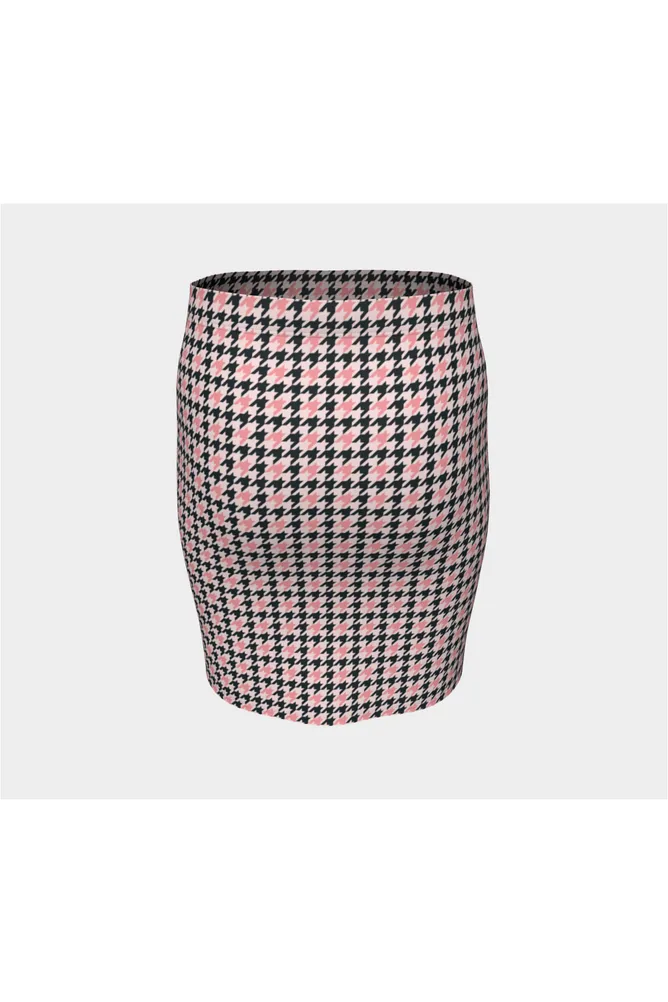 Pink Houndstooth Fitted Skirt