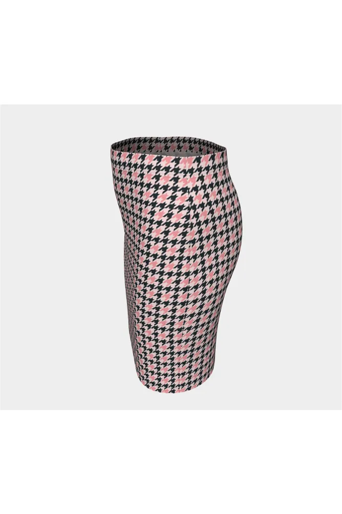 Pink Houndstooth Fitted Skirt